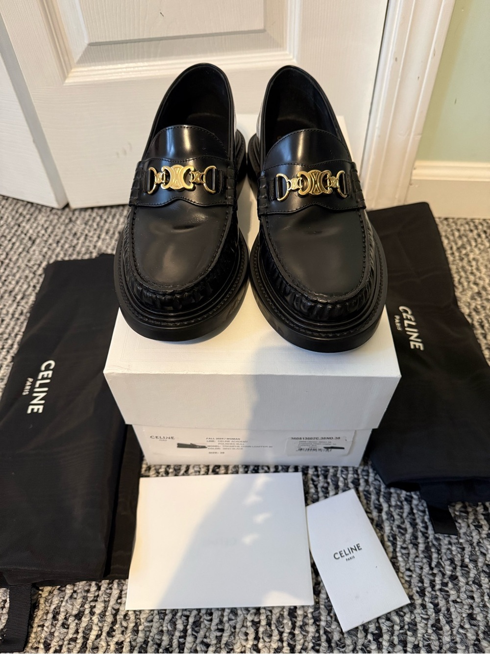 Celine Academy Universite  Black Leather Loafer with Gold Thriomphe size 38